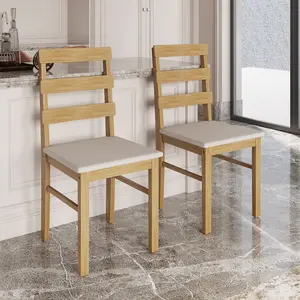 For Dining Room Living Room Dining Chair Scandinavian Style Three Horizontal Back Chairs Home Dining Room Chairs with Upholstered Sitting Surface Wooden Dining Chair (Original Wooden Colour)