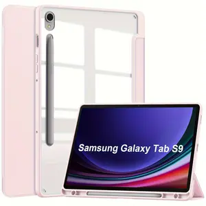 Tablet Case (without Stylus), 1 Count Durable Three-fold Acrylic Design Tablet Protective Cover with Pen Slot, Tablet & Computer Accessories for Samsung Galaxy Tab S9 Casing Protection
