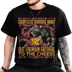 Faithful To The Cheese  T-Shirt, Japanese Horror Rat Sweatshirt, Japanese Weird Funny Shirt Unisex Gift