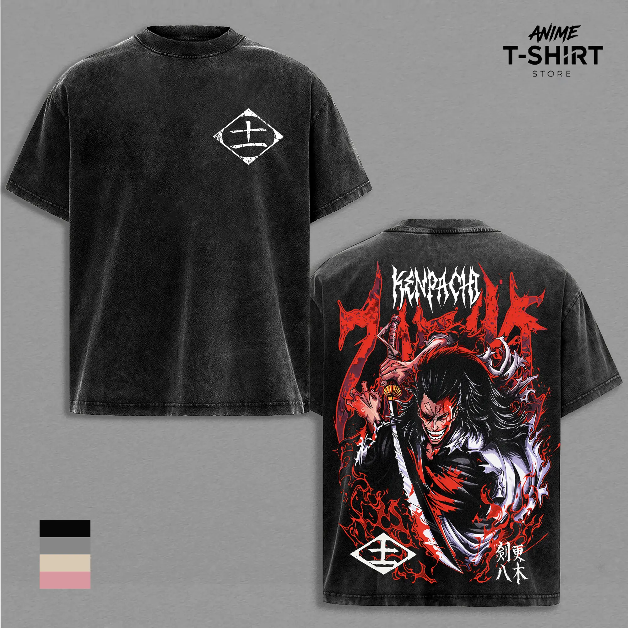 Kenpachi Zaraki Bleach Vintage Washed Anime T-Shirt, Oversized