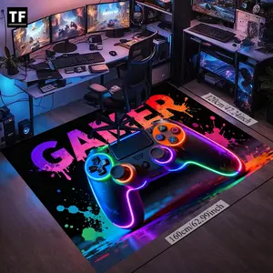 Colorful GAMER Neon Gaming Controller Graffiti Art Rug Gaming Rugs - Premium Machine Washable Rectangle Velvet Carpet for Bedroom, Game Room, Study - Non-Slip HD Print Urban Decor - Trendy Gamer Gift