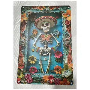 Day of the Dead Sign , 1 Count Mexican Themed Decorative Artwork, Wall Art for Home Living Room Bedroom Decor, Ornaments