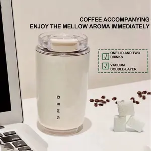 SMEG 50's Style Wall Mug Insulated 240ml Beverage Container with Lid for Cold & Hot Drinks Large Capacity Travel Coffee Cup Drinkware Flasks Lightweight Stainless Steel Tumbler