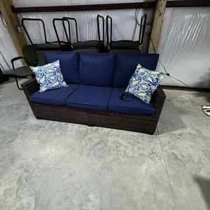 EortheX Outdoor Patio Sofa, 3-Seat Rattan Wicker Couch for Garden Deck or Porch, Comfortable All-Weather Patio Furniture with Anti-Slip Cushions