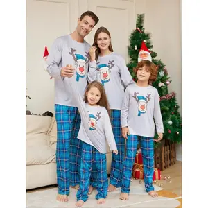 Family Christmas Pajama Set, Comfortable Long Sleeve Round Neck, Santa Reindeer Print, Perfect for Holiday Activities