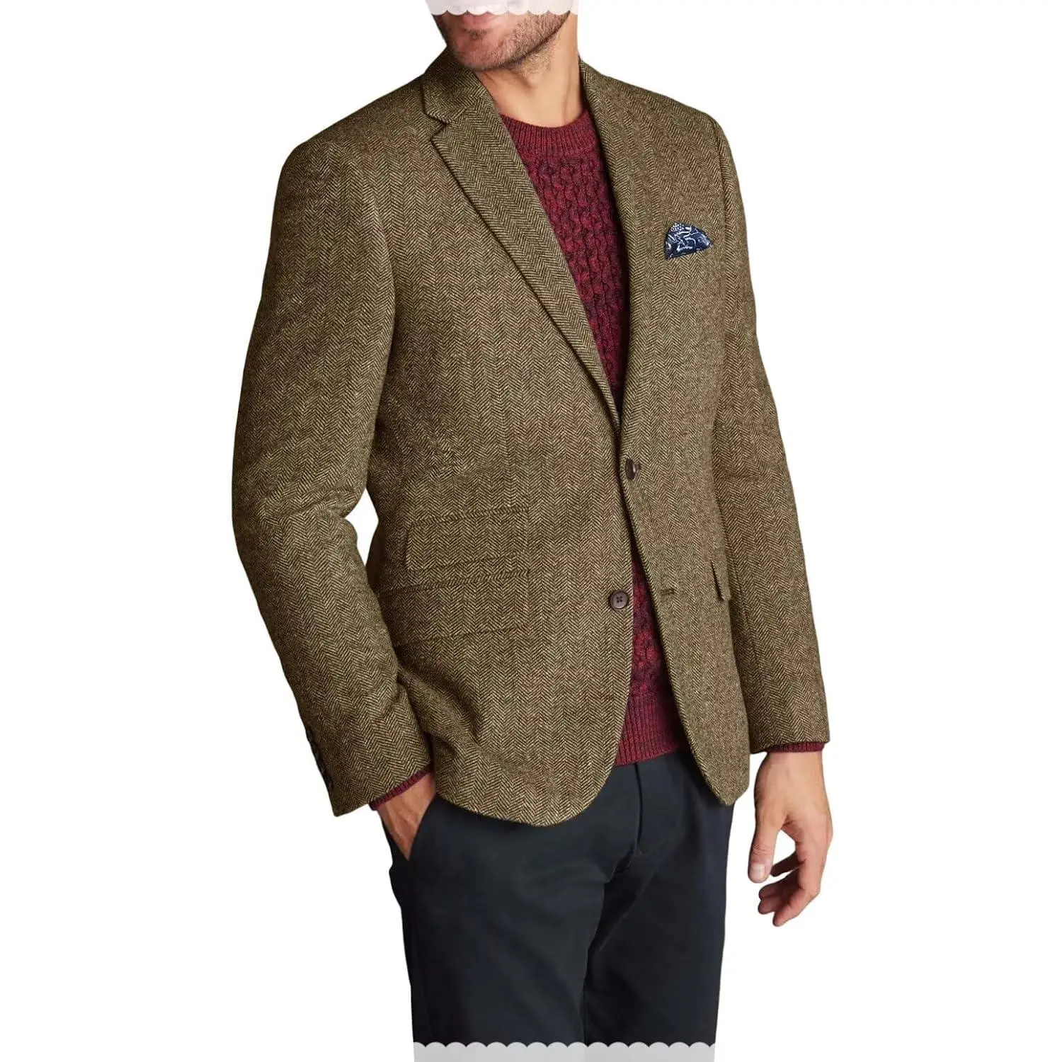 Men’s Slim Fitting Lapel Suit Jacket - Classic 2-Button Business Wear Blazer with Multi Pockets (Chest Slip + 2 Flap Compartments) for Commuting, Prom & Small Essentials, Polyester Mix Fabric