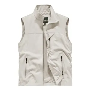 Mens Casual High Neck Gilet 100 Polyester Regular Fit Multiple Zipper Pockets Spring Fall Streetwear Retro High Street Outerwear.
