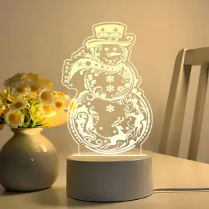 Acrylic LED Night Light with Christmas Snowman Silhouette, USB Powered with Warm Light, Perfect for Bedroom and Christmas Events, Button Control with Steady Color