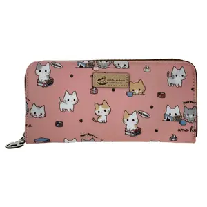 Coral Meow Cat Long Wallet