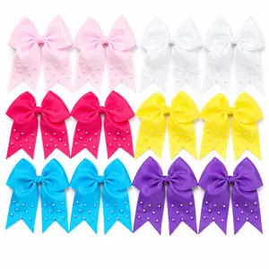 Pearl Decorated Grosgrain Hair Bows for Girls, 12 Pcs, Pink, White, Yellow, Blue, Purple