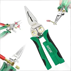 8-in-1 Multifunctional Wire Stripper Twister Tool Kit for 12-250V AC/DC Voltage Tester Live Neutral Wire Detector with Sound Light Alarm Cable Scissors Pliers