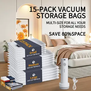 X7 Cordless Travel Vacuum Storage Compression Bag Set with Rechargeable air Pump 15 Pack Waterproof & Reusable Compression Packing Bags,140L/Min Powerful Air Removal,Perfect for Carry-On Suitcases