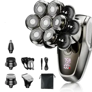 7D Magnetic Head Shaver  Bald Trimmer Face Shaver for Men,5-in-1 Premium Metallic Grooming Kit,7500RPM,IPX7 Waterproof Electric Razor for Bald Head, face,Beard, Body Hair & Nose, Type-C Fast Charge, LED Display with 2 Cleansing Brushes & Pop-up Trimmer