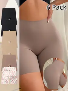Women's High Waist Seamless Shaping Leggings, Fashion Cherry Print Comfortable Breathable Elastic Slim Fit Underwear, 6 Pack