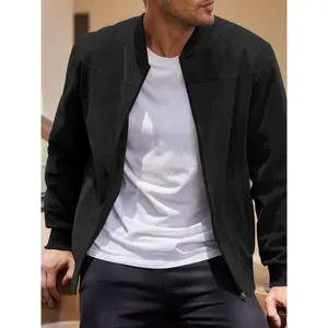Men's autumn casual suede zipper jacket, plus size stand up trench coat, spring and autumn fashionable outerwear