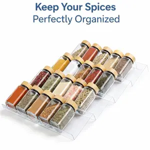 Spice Drawer Organizer 4 Tier, Acrylic Seasoning Organizer Rack, Clear Spice Rack Tray, Kitchen Seasoning Jars Drawers Insert (Jars Not Included/Expandable From 9" to 18"