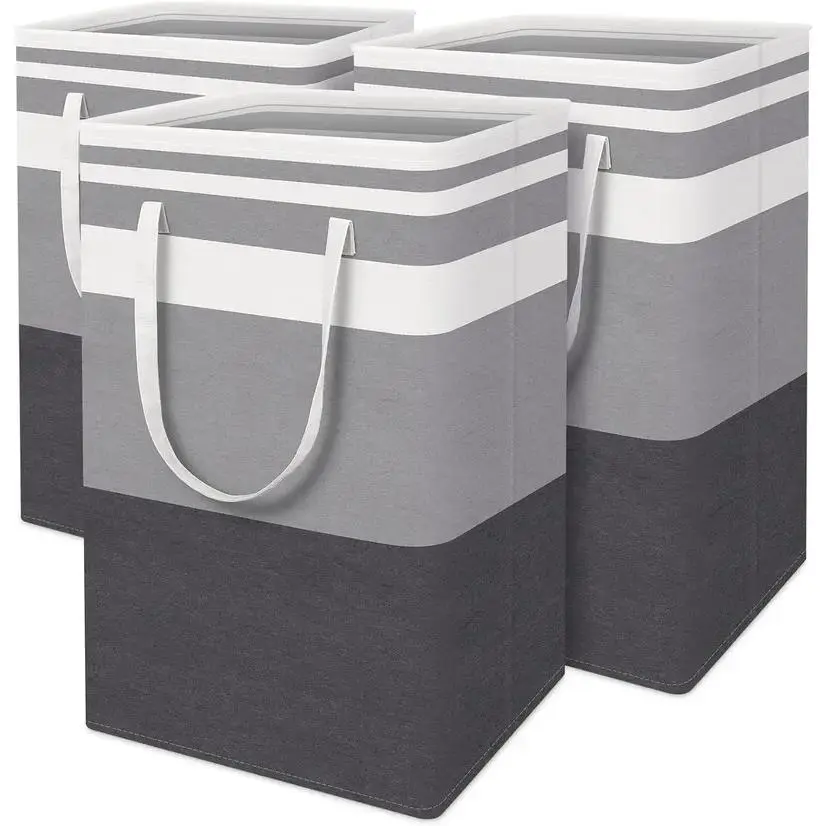 Foldable Fabric Laundry Basket - Large Capacity Cotton-Linen Rectangle Color-Block Storage Box with Handles, Ideal for Wardrobe Organization & Indoor Use