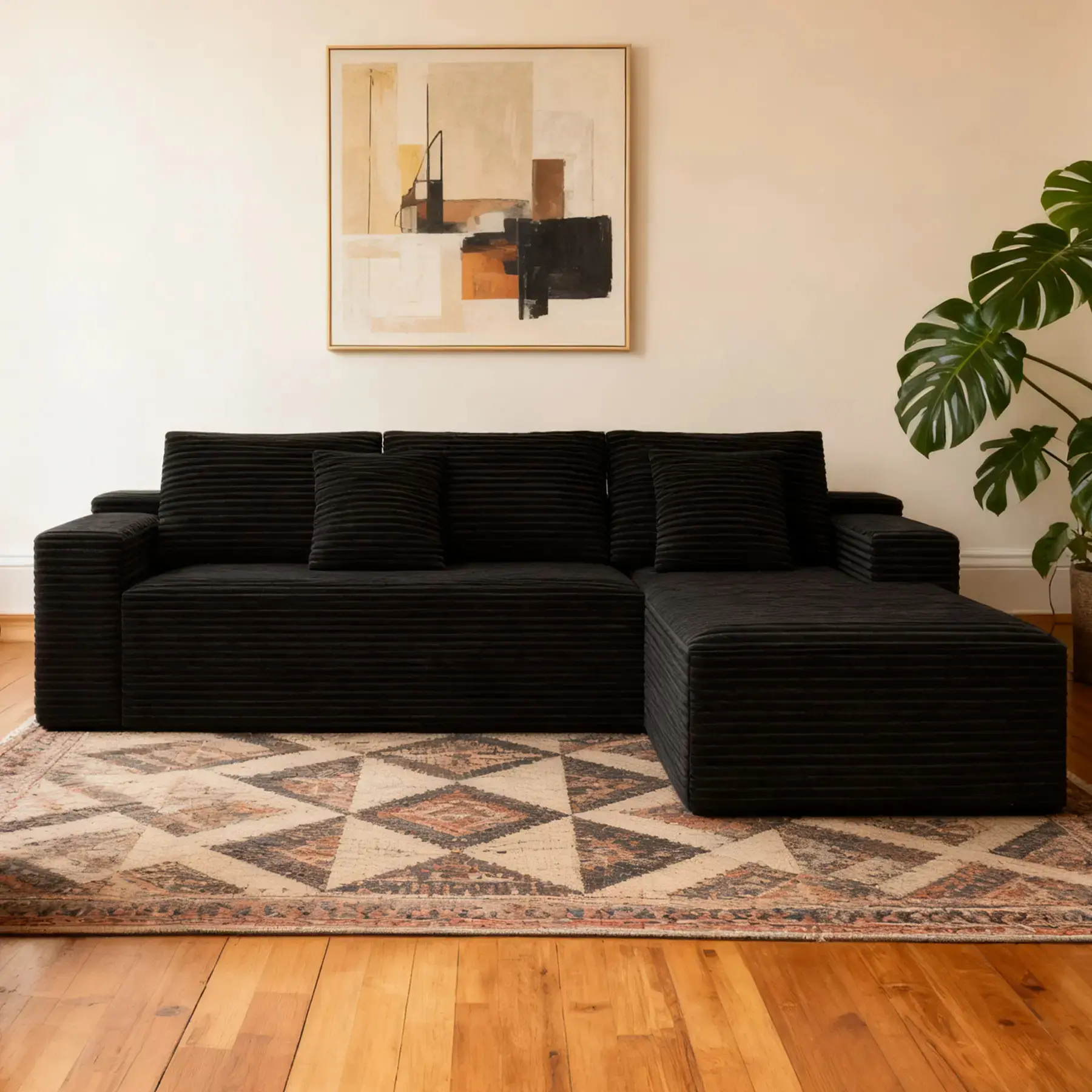 104.3" Black L Shaped Sofa with Right Chaise