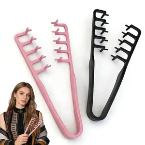 3 Texture Combs, unisex voluminous texture styling combs, wide-tooth textured styling tools, create volume and parting for bangs, ABS plastic textured handle, black + gray + pink