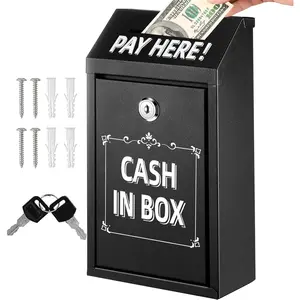 Donation Box with Lock,Safe Metal  Drop Box with Lock and Slot,Black Key Drop Box for Outside,Self Serve Stand,Collection Box,Wall Mounted,Steel  Drop Box for Business  Office Outdoor
