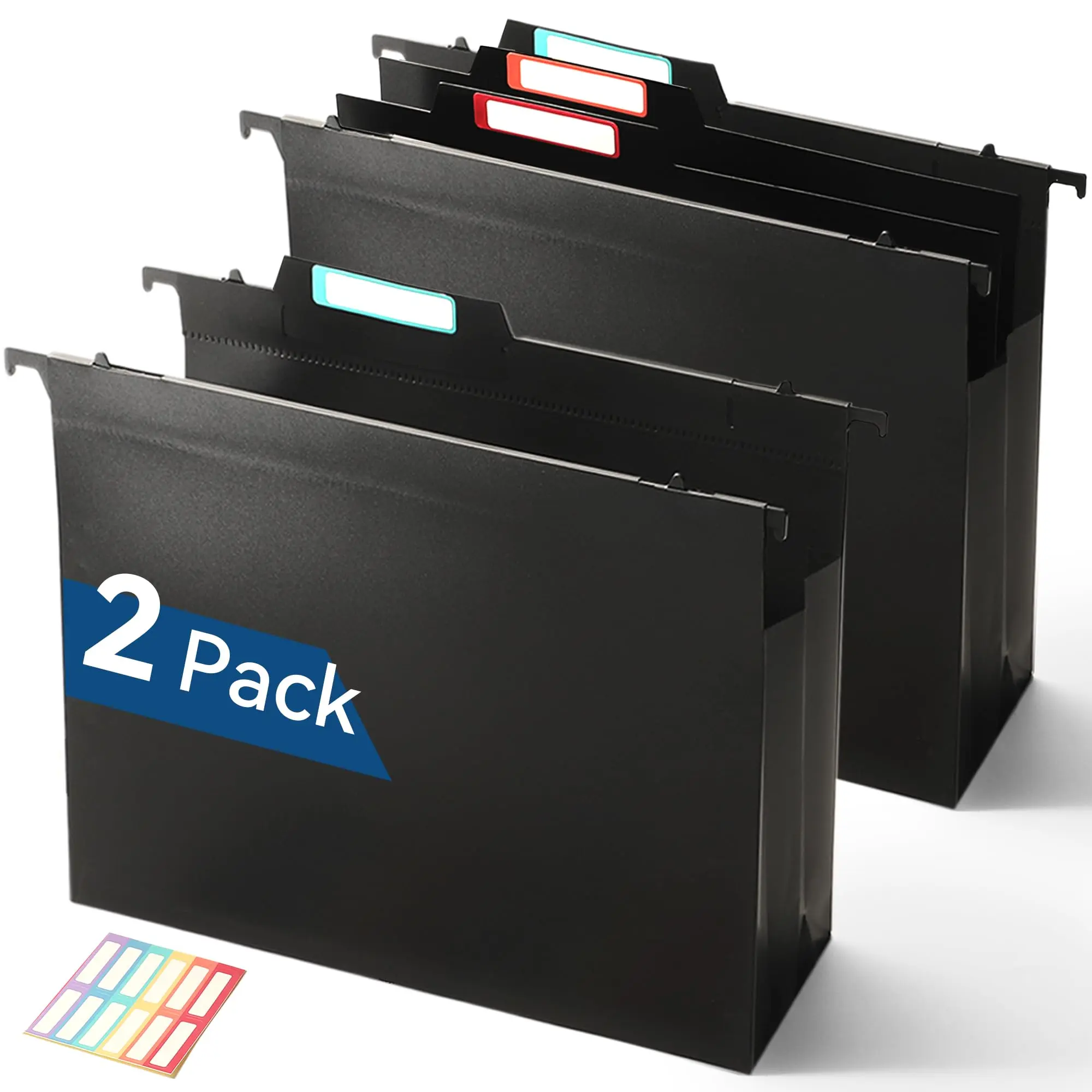 Plastic High Capacity Hanging File Folders  4" Expanding Pocket With Movable Dividers Heavy Duty For Filing Cabinet Insertable Tabs Letter Size - 2 Pack