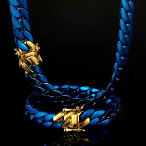 【2pcs Set】18K Vacuum-gold Plated 10mm Hip-hop Jewelry Miami Cuban Link Chain Necklace and Bracelet set- Fashionable Accessory Valentines Gifts for GF Men Women Monaco Mexico & Micro chains unisex