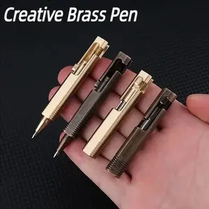 Creative Mini Brass Vintage Ballpoint Pen, Portable Travel Pocket Sign Pen, Business Office Gift, Includes 2 Refills