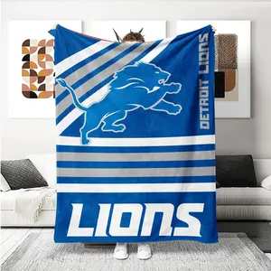 Detroit Lions Themed Blanket, Blue Stripe Pattern, Lightweight All-Season Blanket for Living Room & Office Decor, Throw Blanket