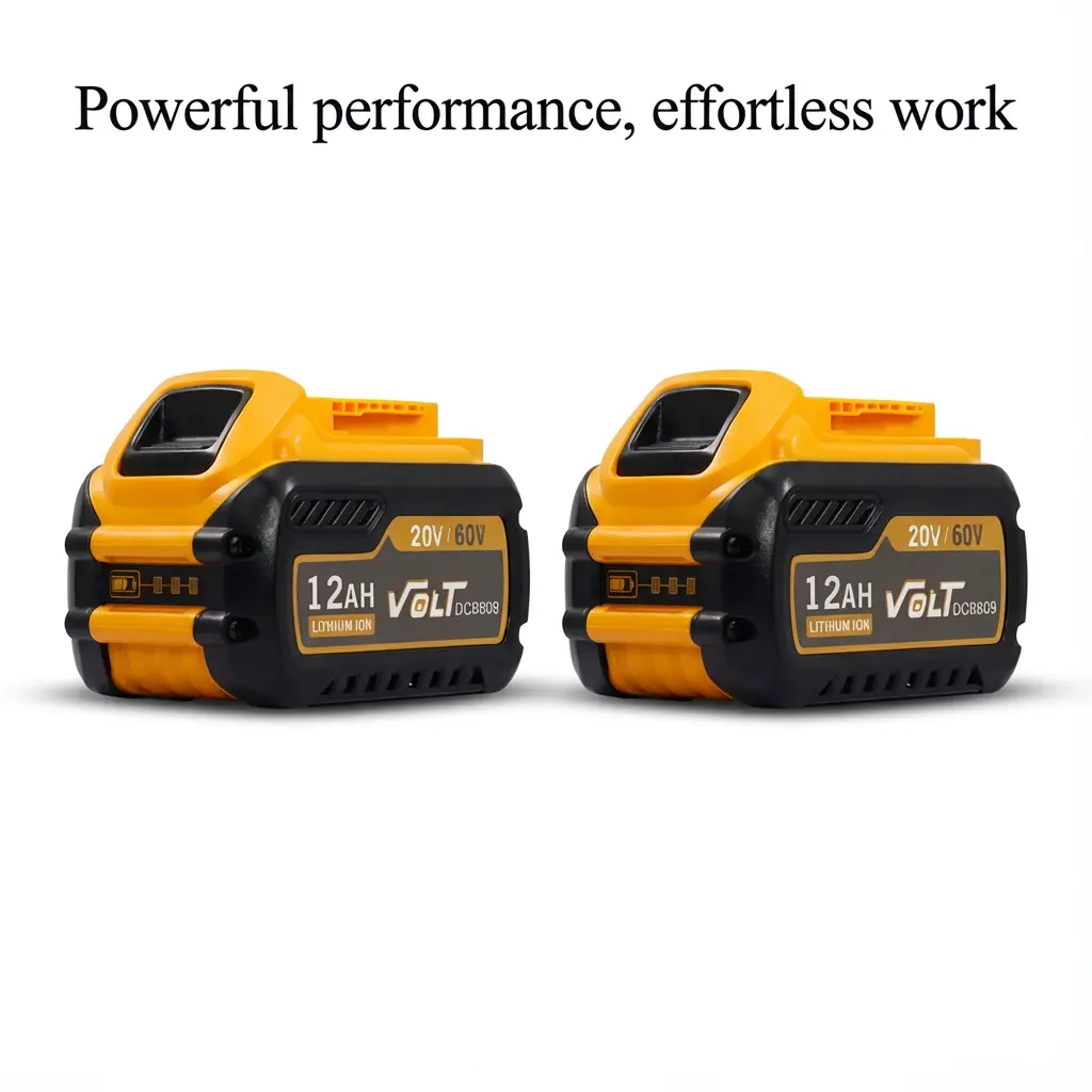 DeWalt 12.0Ah 60V Replacement Battery, compatible with DeWalt DCB606/DCB609/DCB612 models, Compatible with 20V/60V Max system tools. Lithium-ion battery with LED charge indicator and intelligent protection circuitry. Powerful Performance