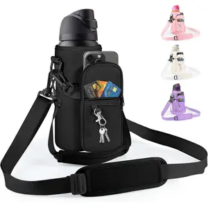 Water Bottle Carrier Bag with Strap for Owala FreeSip 24/32oz with Detachable Phone Pocket for Owala Accessories 24/32oz Water Bottle Sleeve for Walking Camping Gym