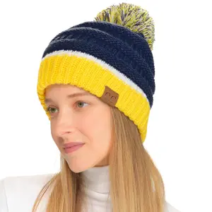 C.C College Football Team Multi-Color Yarn Pom Beanie Hat - Bold Colors, Cozy Warmth, Fun Pom, Perfect for Every Game Day Casual Knit