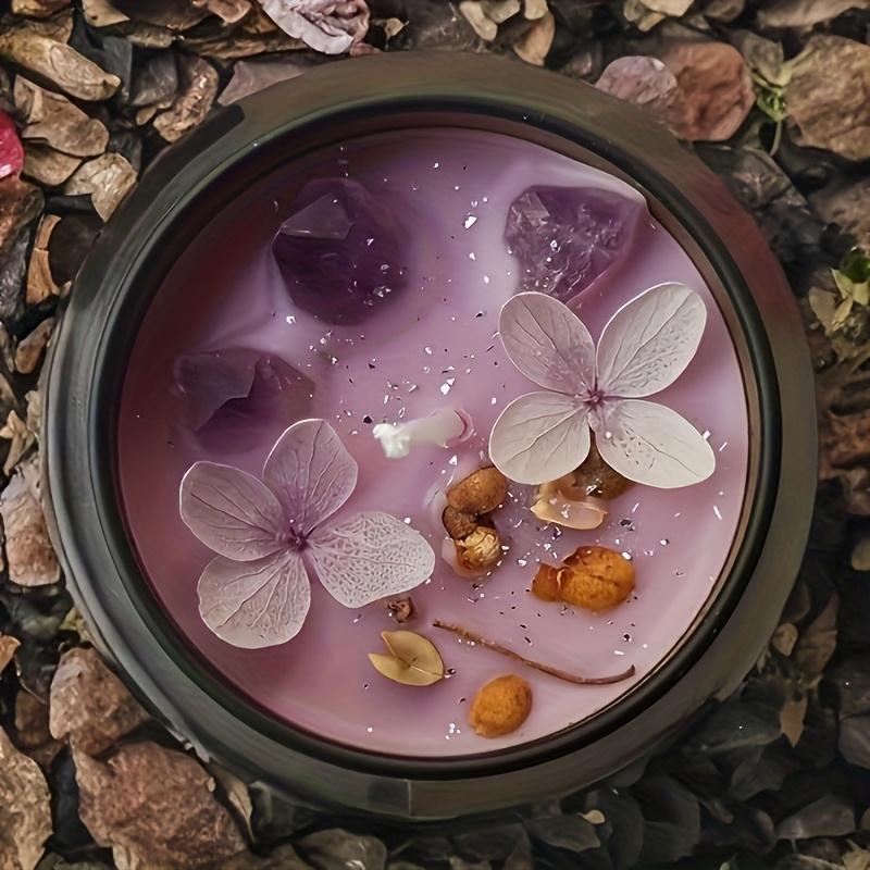 4-piece set of purple amethyst lavender soy wax scented candles with crystal petals embedded, aesthetic fragrance in iron tin candles, home decor for relaxation and gifting, creative/candle making - mold materials