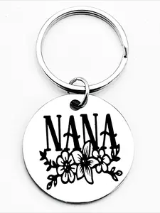 "Stainless steel heart-shaped" NANA "keychain, no feather details, lettering key pendant, ideal gift for NANA