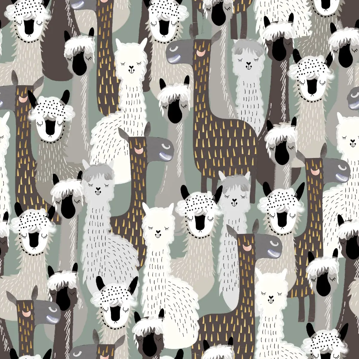 Fabric Blank Quilting Gray Llamas Highland Nature Walk by the Quarter Yard 4597-90