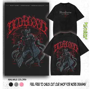 Bloodborne Shirt The Hunter Yharnam Old Blood Tentacles Vintage Washed T-Shirt Hoodie Soulsborne Gaming Graphic Tee Faded Dark Red Fantasy Streetwear Y2K Merch Gift For Game Fan Clothes Seamless