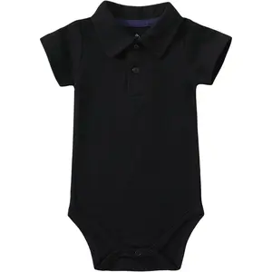 Newborn Baby Boy Collared Onsies Polo Shirt Bodysuit Pique Solid Color Mesh Bubble Short Sleeve Romper Clothes