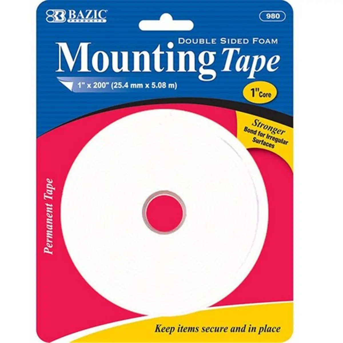 Bazic High-Density Double-Sided Multipurpose Mounting Tape, 1x200 in., Case of 24, Strong Bond for Adhesive Installation, Scrapbooking & Stamping DIY Projects, Office & School Use, 1 X 200 In.