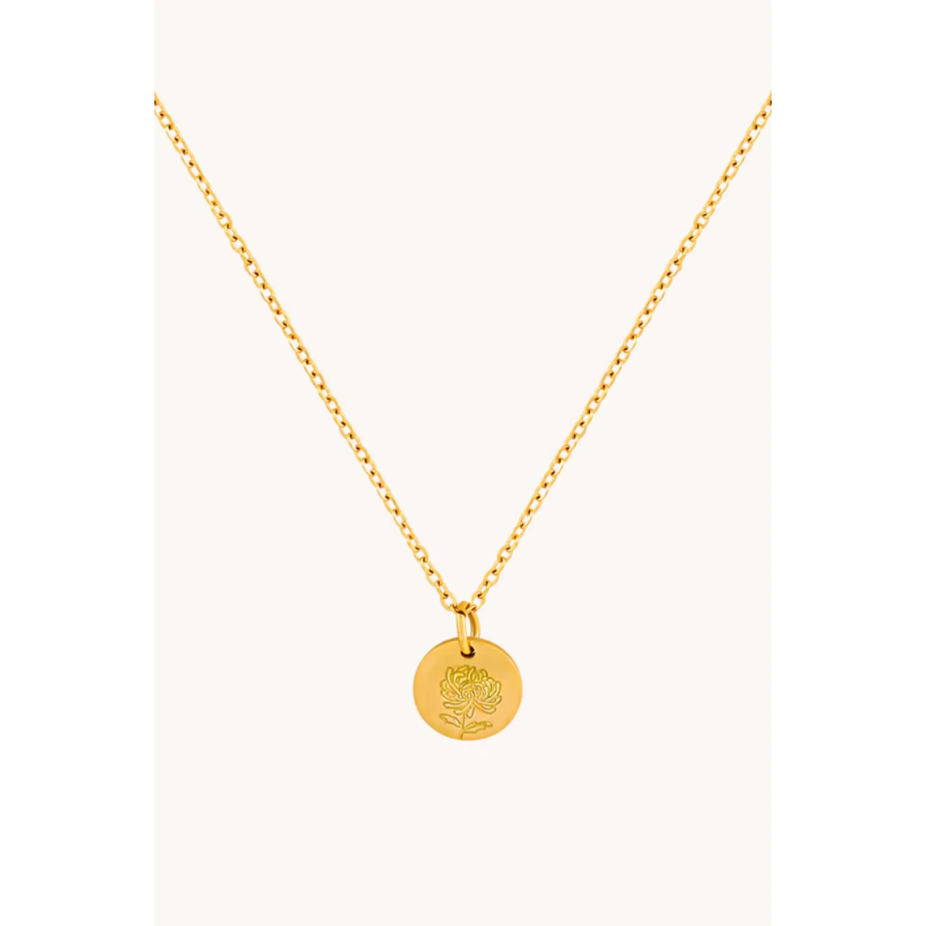 November Chrysanthemum Gold Birthflower Necklace