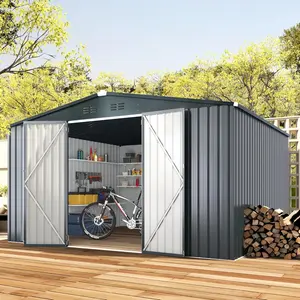 【Multiple packages arrived at different times】AECOJOY Large Metal Storage Shed Weatherproof with Lockable Doors for Garden Tools and Utilities Outdoor Use in Backyard and Patio