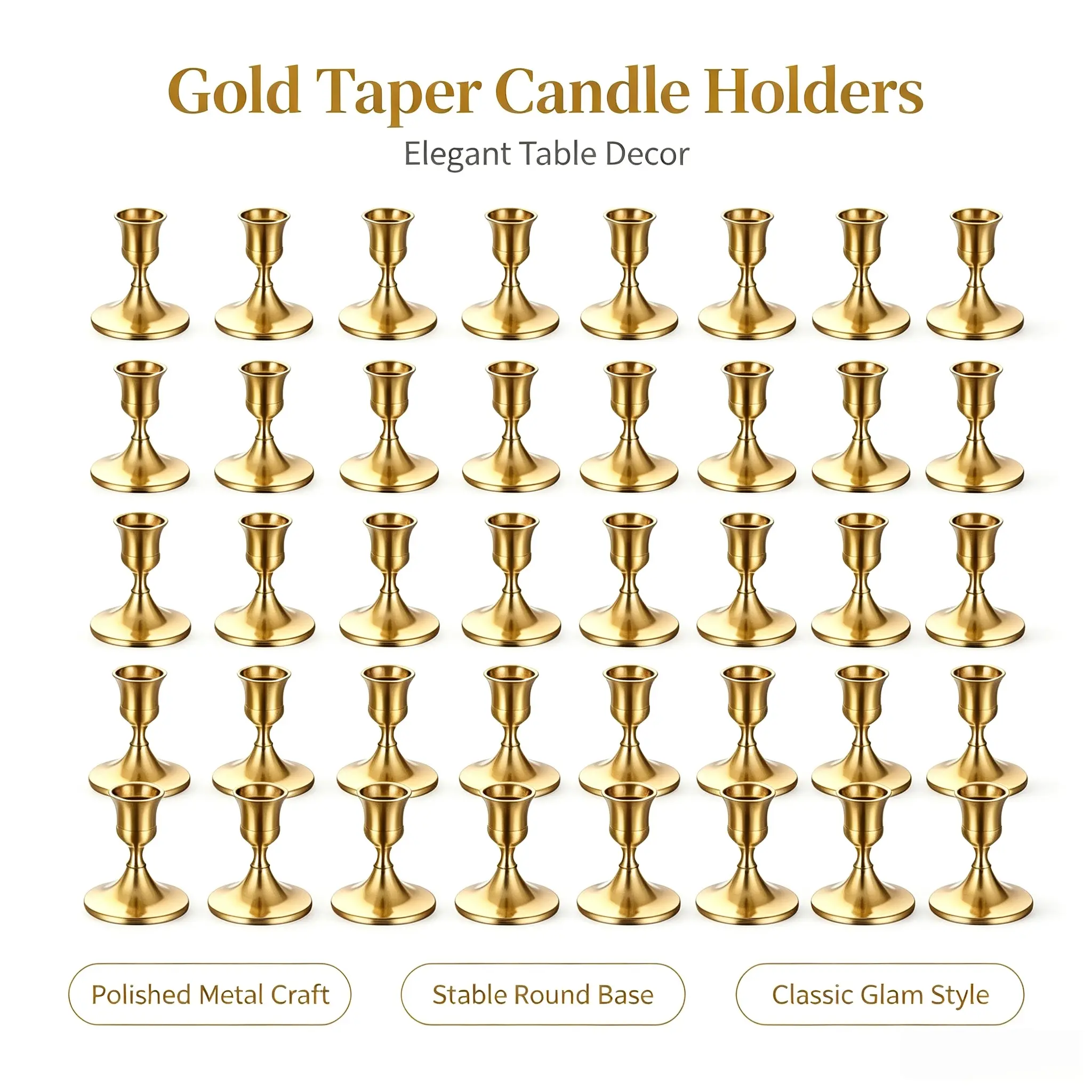 24-Pack Decorative Copper-Colored Iron Taper Candle Holders, Elegant Metal Stands for Graduation Party, Home & Kitchen Decor