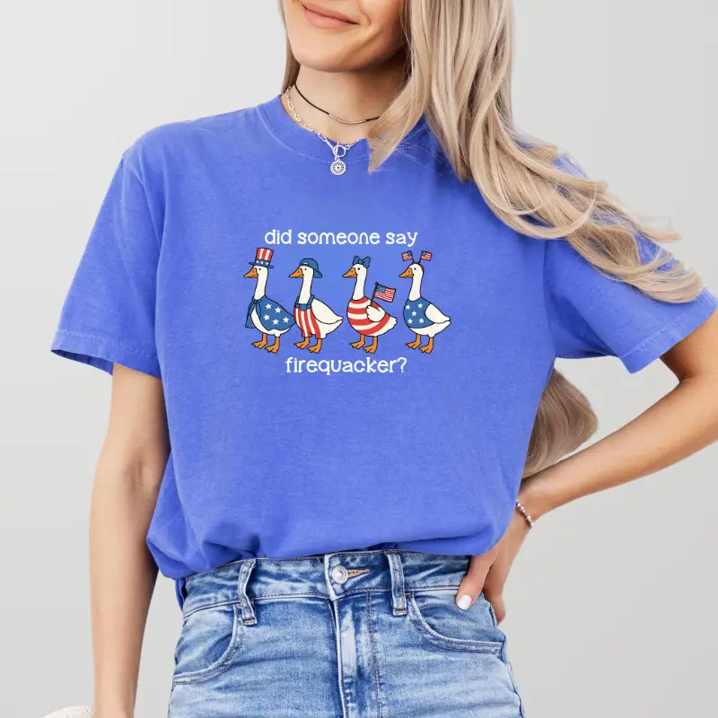 Comfort Colors Firequacker Goose Shirt, Funny 4th of July Tee, Patriotic American Flag Shirt, Cotton Tee
