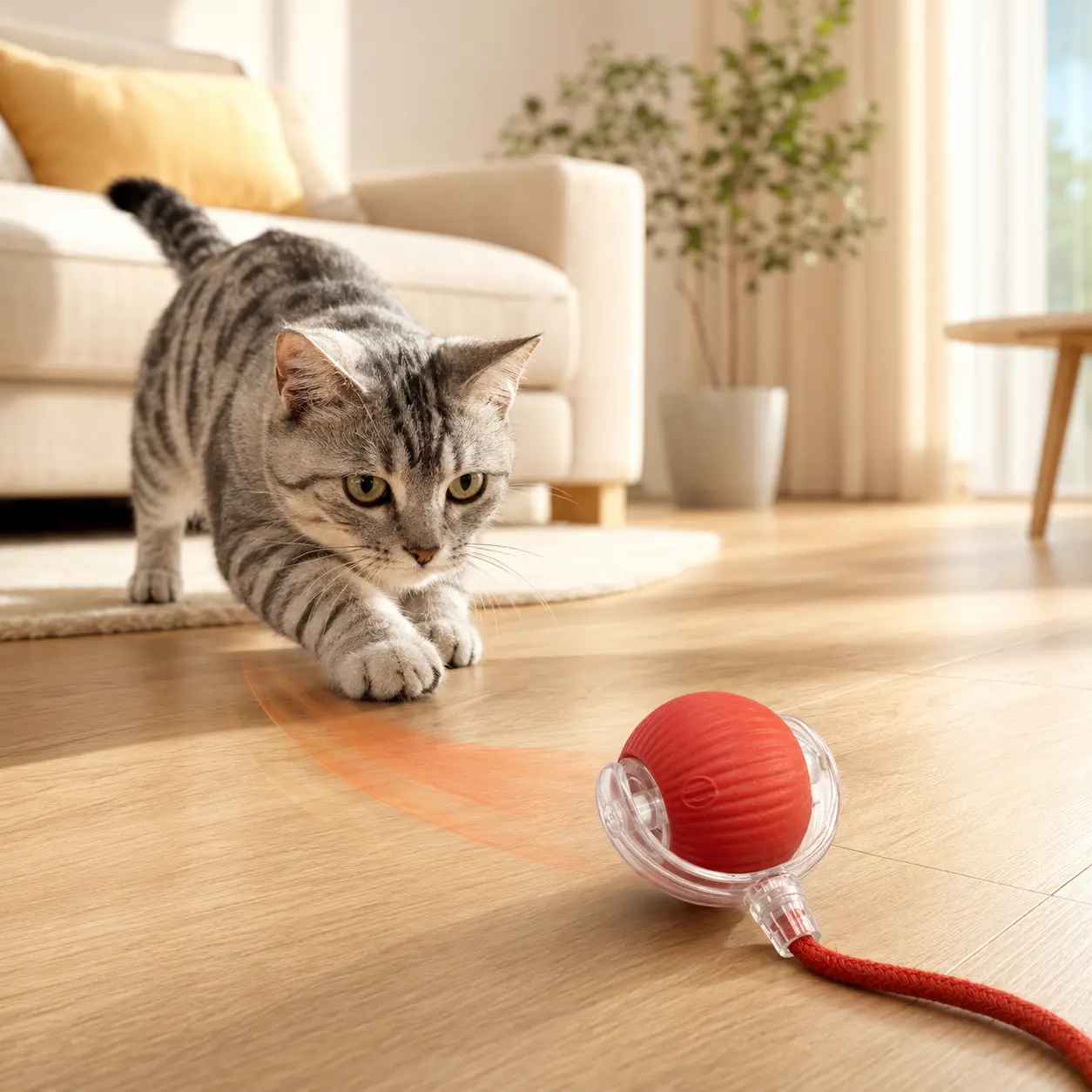 Automatic Rolling Pet Ball Toy with Tail for Cats & Small Dogs, Smart Collision-Sensing Direction Change, Fast, Slow & Interactive Modes, Touch-Activated, Type-C Rechargeable, Quiet Silicone Chase Toy for Indoor Play