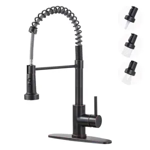WOWOW Single Handle Pull-Down Sprayer Kitchen Faucet with 3 Spray Mode Stainless Steel in Oil Rubbed Bronze