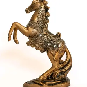 10.5 in Electroplated Horse Motif Resin Brass Statue - Stallion Art Figurine, Decorative Sculpture for Indoor Home Decoration, Living Room Decor, Christmas Gift Standing Ornament
