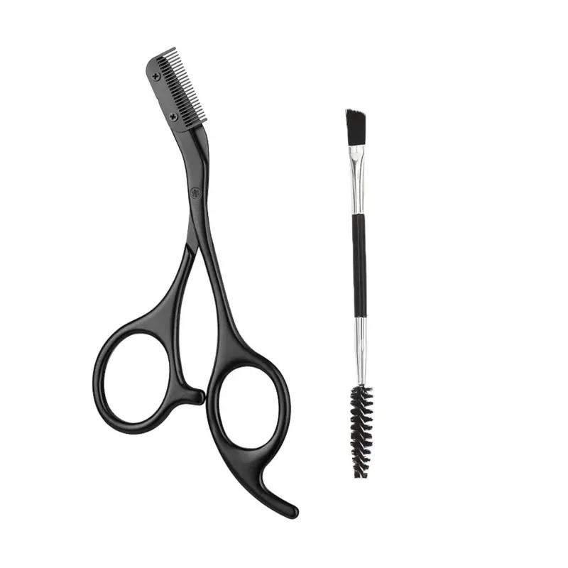 Precision Eyebrow Grooming Kit - 2-Piece Cryotreated Stainless Steel Makeup Tools with Scissors & Spiral Comb for Salon or Home Use, Tech, Two Pieces