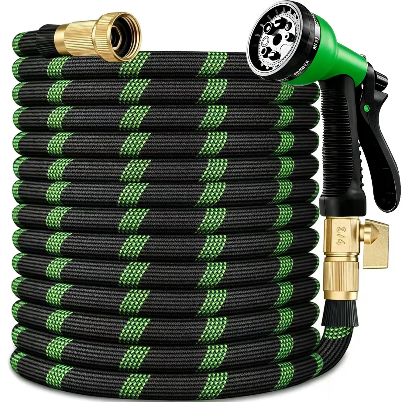 100ft-15ft Garden Hose with 10 Function High Pressure Spray Nozzle, Lightweight Non Expandable Water Hose for Yard Lawn Car Wash Outdoor Watering, Water Hose