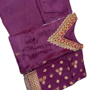 Purple Indian Suit - Women's Top with Embroidered Detail and Gold Trim - Womenswear Clothing Comfort
