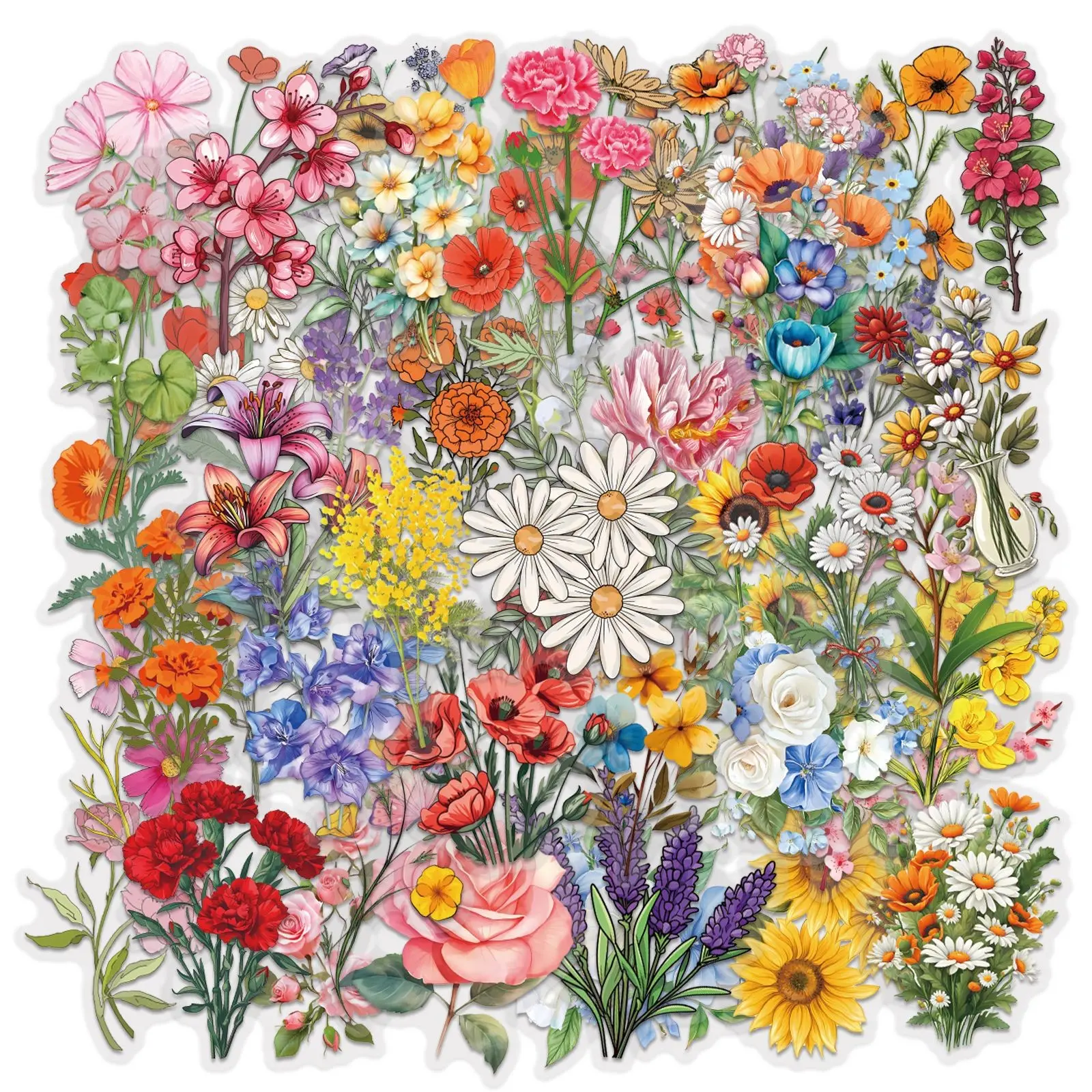 60Pcs Transparent Flower Stickers for Scrapbooking Scrapbook Accessory PET Nature Plant Sticker Floral Stickers Decorative Stickers Colorful Vintage DIY Sticker Craft Sticker for Journaling Scrapbooking Clear Flowers Decals Sticker Pack (Flower)
