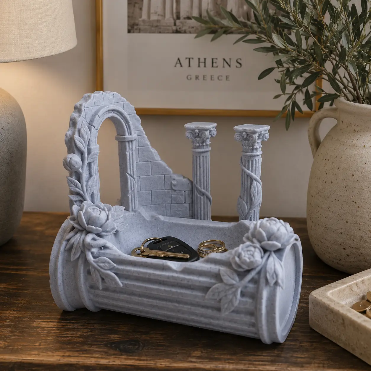 Greek Ruins Catchall Tray – Ancient Temple Key & Jewelry Holder, Decorative Entryway Organizer