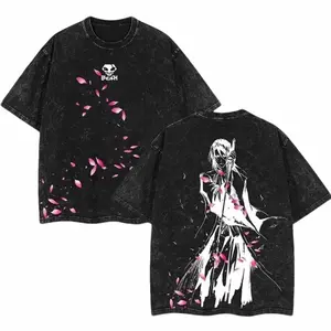 Byakuya Kuchiki Bleach Anime Double Printed Vintage Tee Unisex Oversize Anime Manga Heavyweight Cotton T-shirt Clothes Oversized I